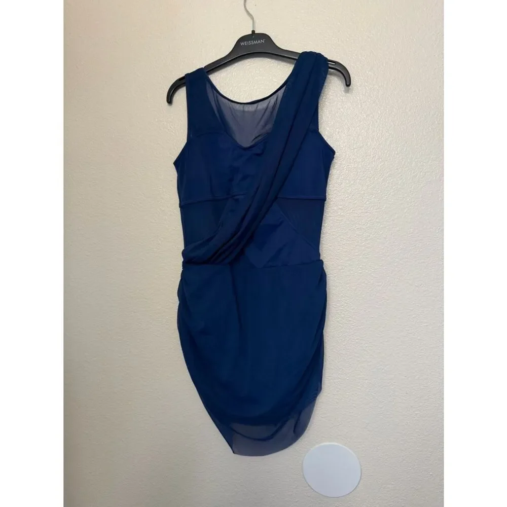WEISSMAN Balera Dance navy blue Costume Asymmetrical Mesh Drape Dress D11450 LA